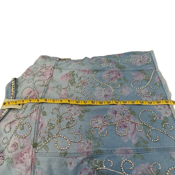 (H-216) Embellished Rose Print Denim Jean Jacket Size L - Picture 8 of 14
